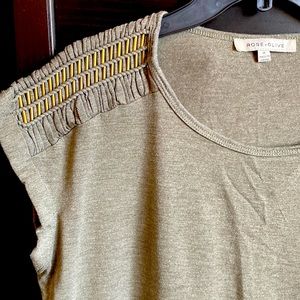 Olive cap sleeve top with shoulder details